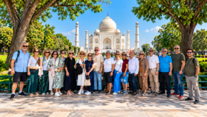Russian tour group visiting the Taj Mahal in Agra, India